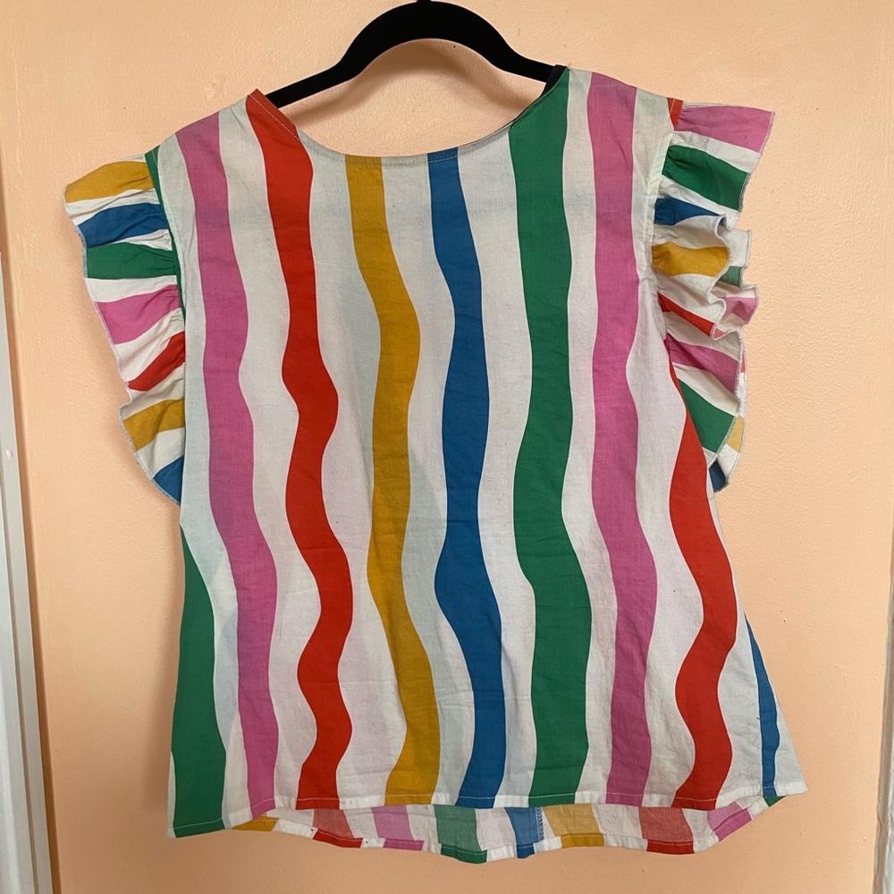 Nooworks Salvation Striped Ruffle Sleeve Top